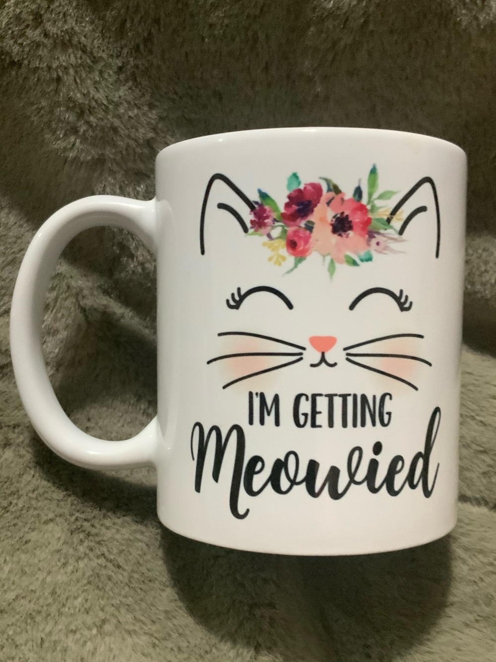 White Floral Cat 'I'm Getting Meowied' Coffee Mug